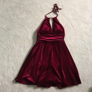 red velvet halter dress